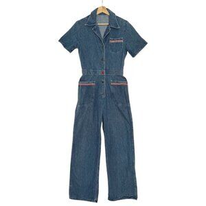 Vintage Blue and Red Jumpsuit with Fitted Waist